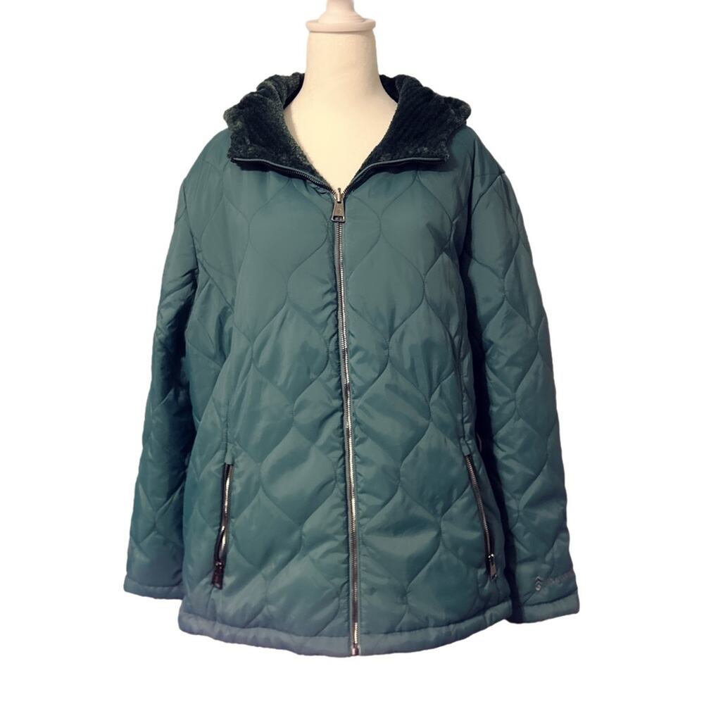 Free Country Women's Reversible Jacket‎ Size 1X Quilted & Fleece Drawstring Hood